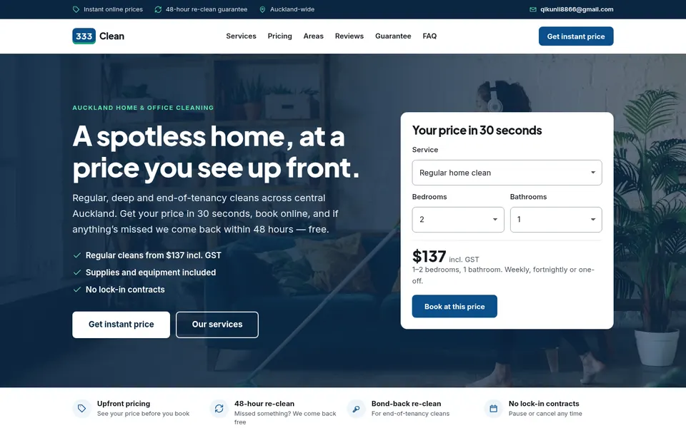 333 Clean — desktop home page